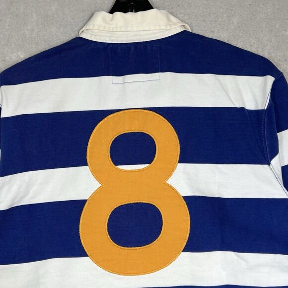 Polo Ralph Lauren Rugby Shirt Men's Medium White/ Blue Striped Long Sleeve RARE - Picture 9 of 12